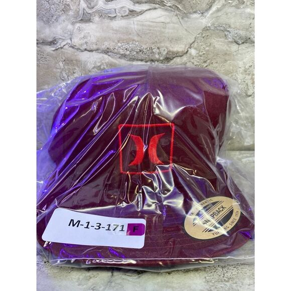 Hurley Men's Outline Icon Burgundy Snapback Hat Flat Bill Logo Cap - Picture 8 of 8